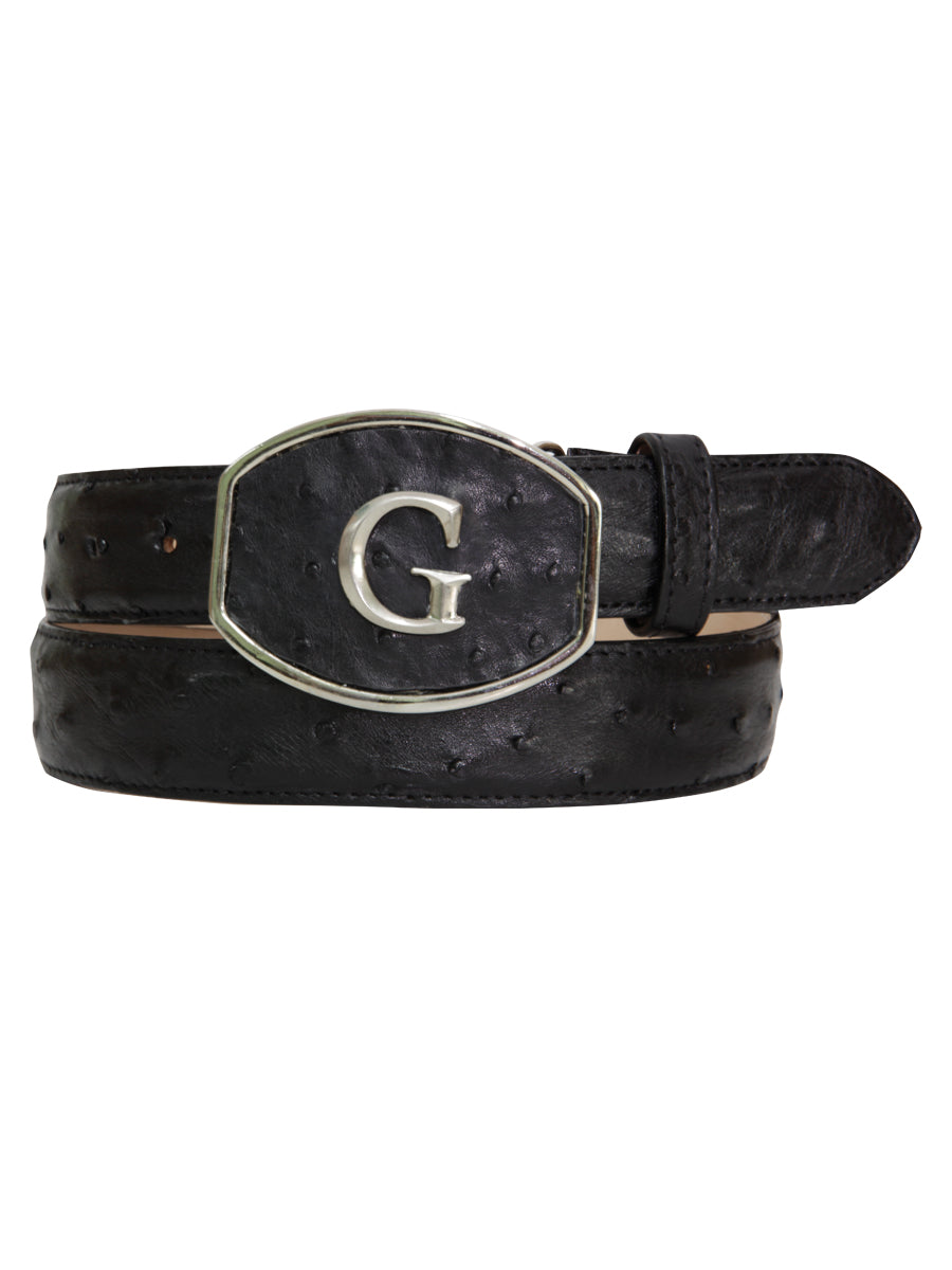 El General Men's Exotic Ostrich Leather Belt - Black 45296