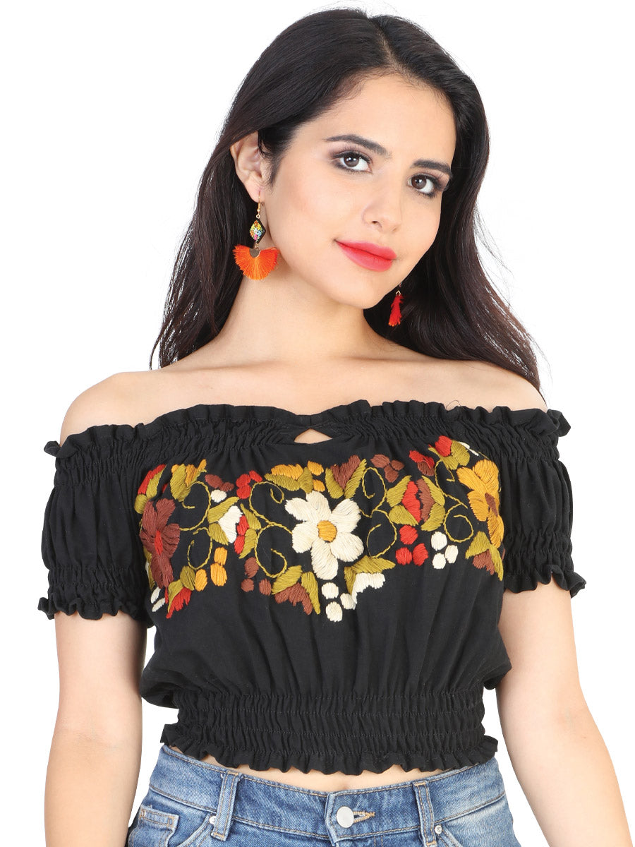 Blusa Bordada Artesanal 100% Algodón Negra 601984