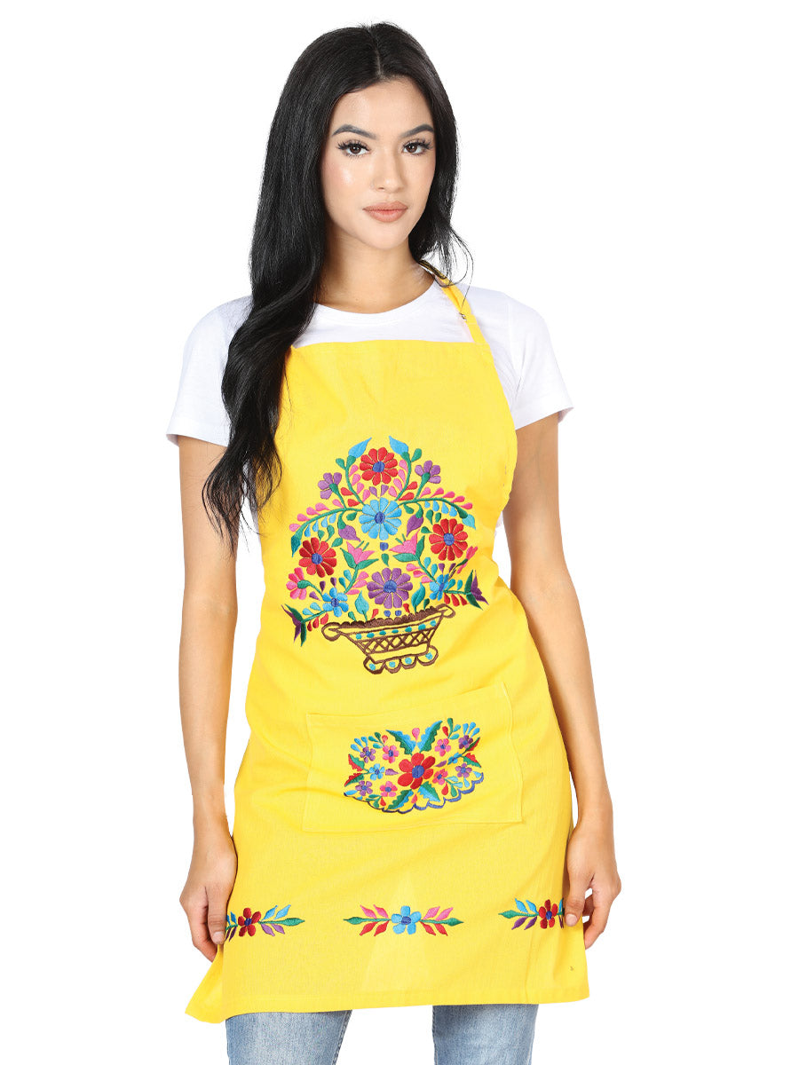 Delantal bordado artesanal mexicano 100% algodón amarillo 603153