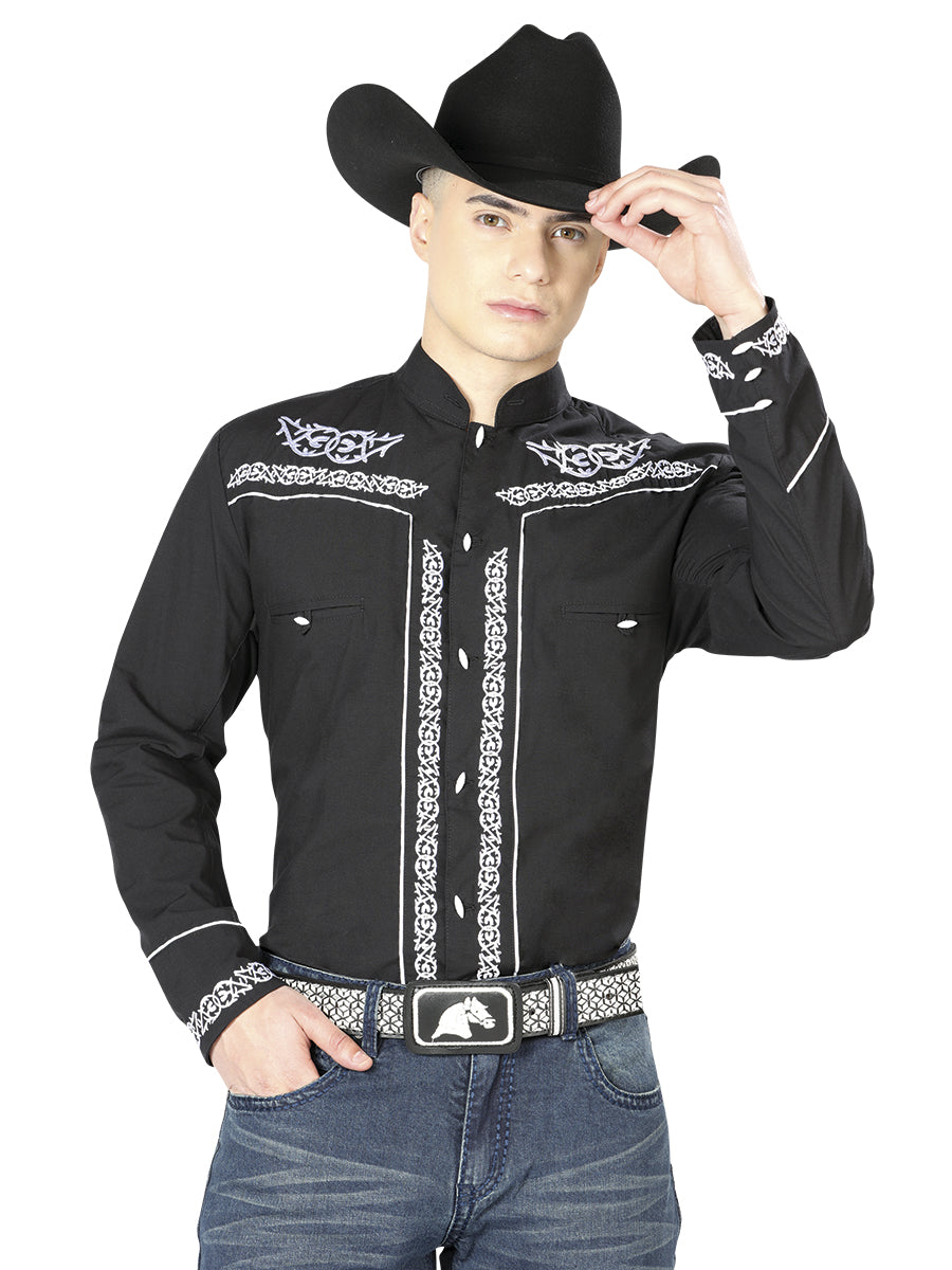Mens El Señor de los Cielos Charro Embroidery Shirt Black/White 40782