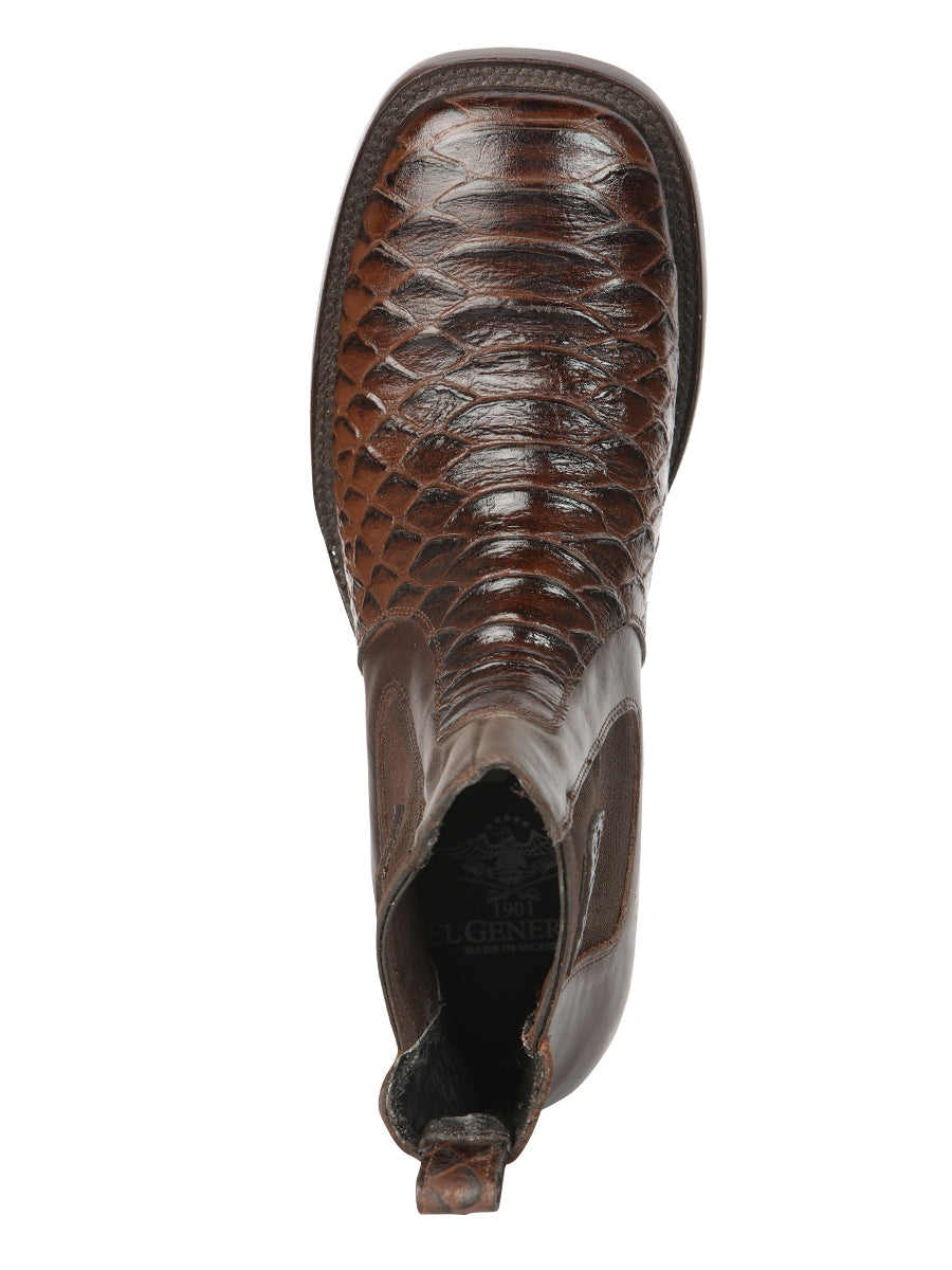 El General Men’s Python Imitation Brown Ankle Boots 45094