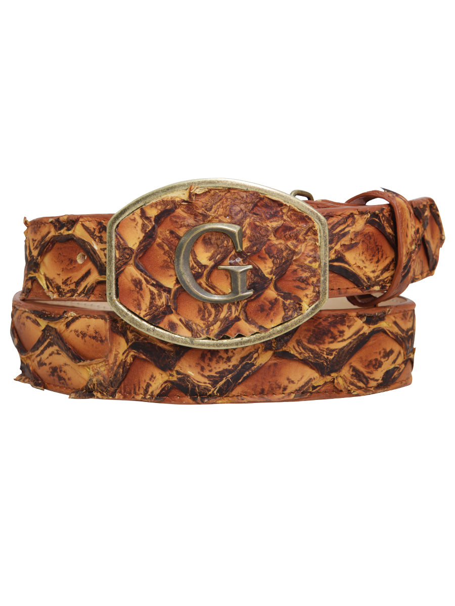 El General Exotic Monster Fish Leather Belt - Cognac 45306