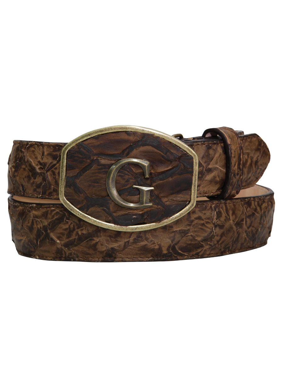 El General Exotic Monster Fish Leather Belt - Brown 45308