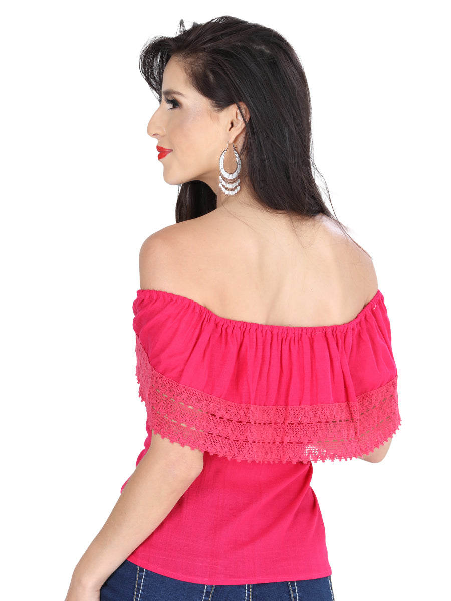 Artisanal Embroidered Blouse 50% Cotton, %50 Polyester Pink 601287