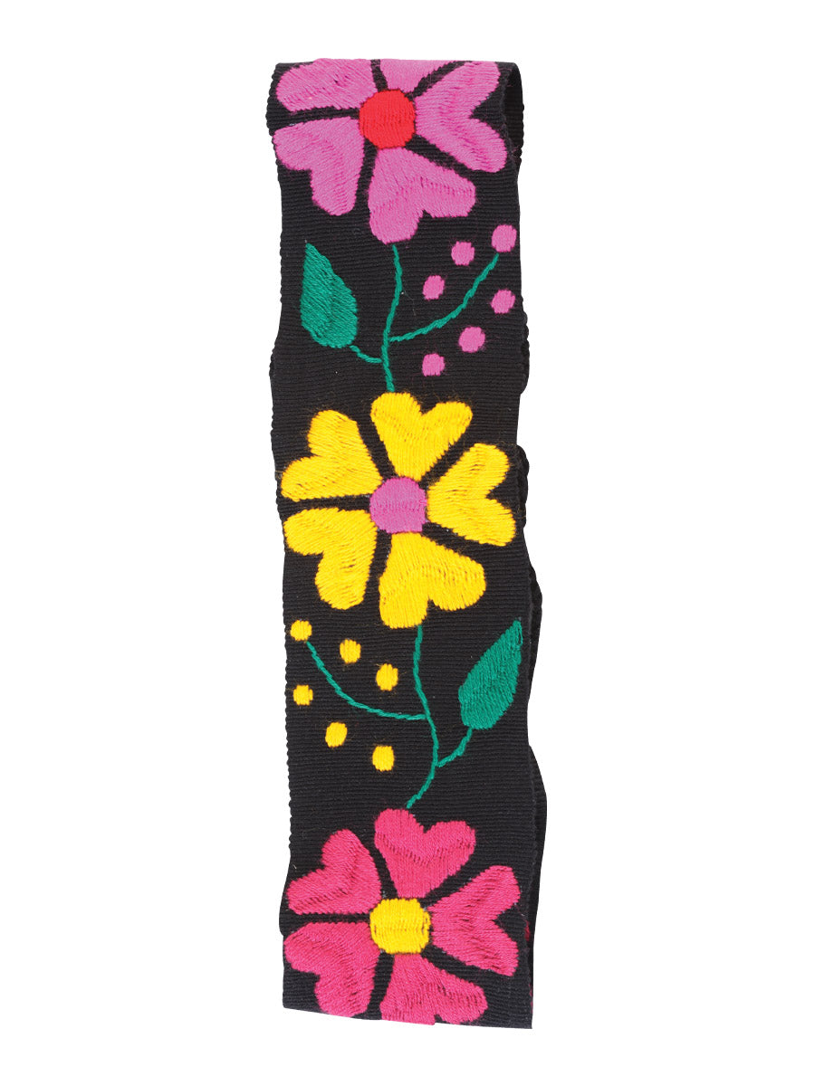 Cinturón bordado artesanal floral 100% acrílico negro 602259