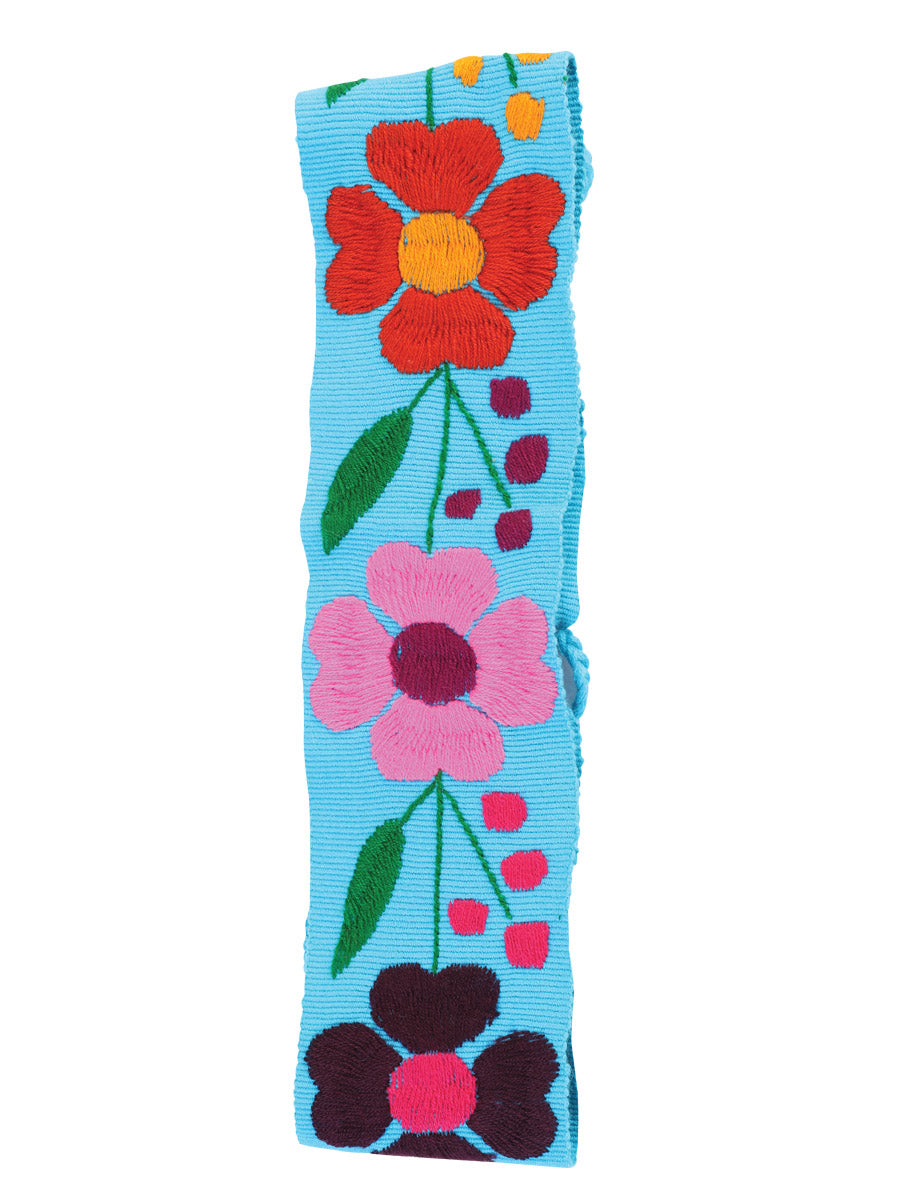 Cinturón Bordado Artesanal Floral 100% Acrílico Azul 602261