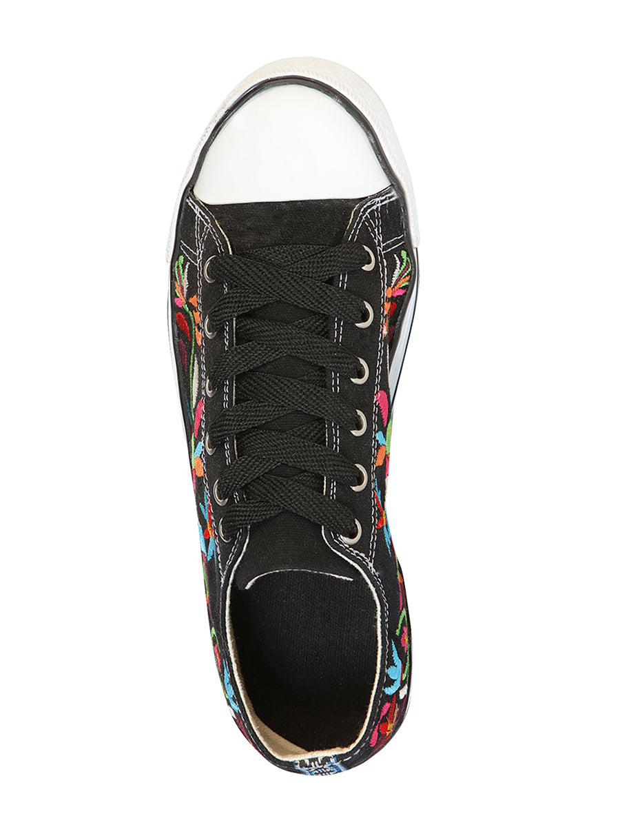 Artisanal Embroidered Sneakers Textile Canvas Black 602783