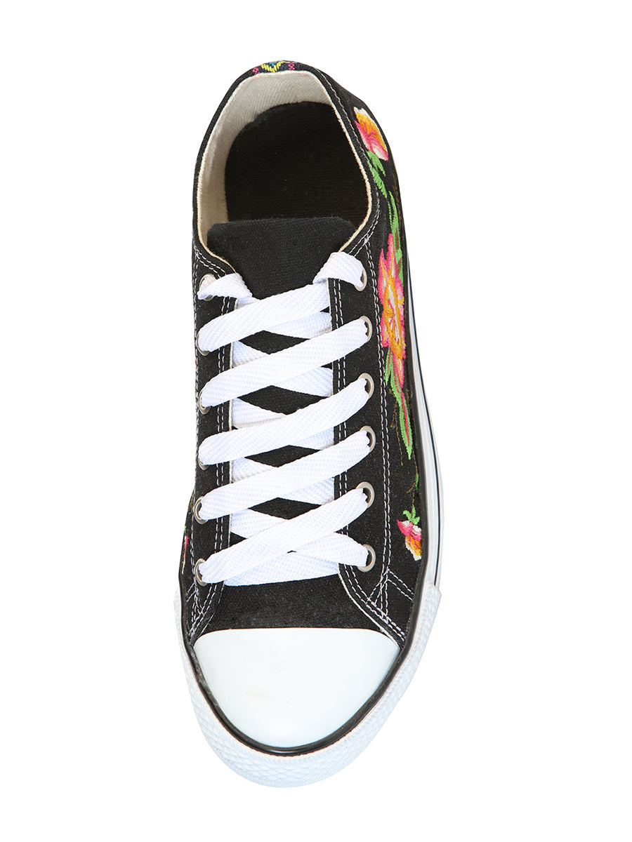 Artisanal Embroidered Sneakers Textile Canvas Black 602784