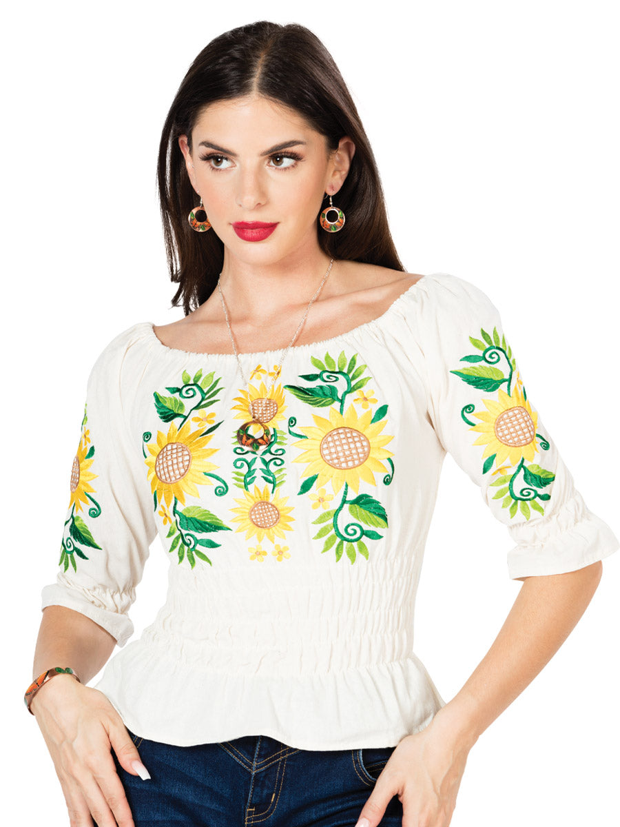 Blusa Bordada Artesanal 100% Algodón Beige 603046