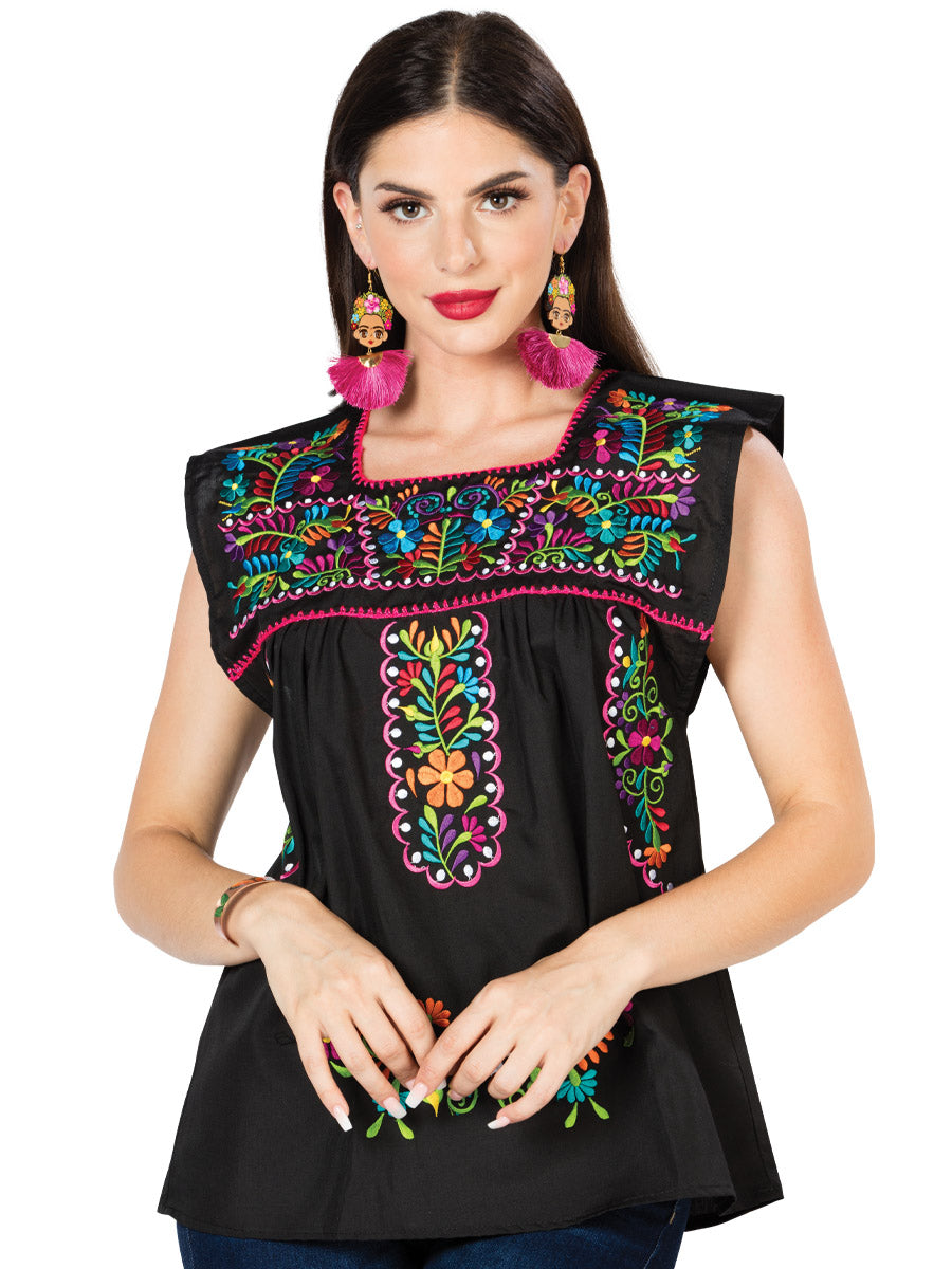 Blusa Bordada Artesanal 100% Algodón Negra 603048