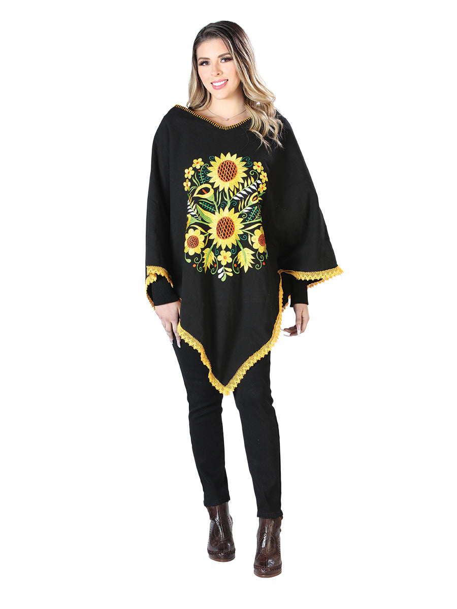 Artisanal Embroidered Poncho 50% Cotton, 50% Polyester Black 603827