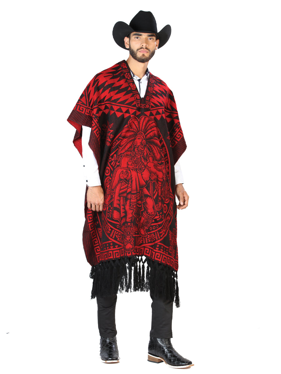 Artisanal Mexican Poncho 92% Acylic, 8% Polyester Black/Red 603836