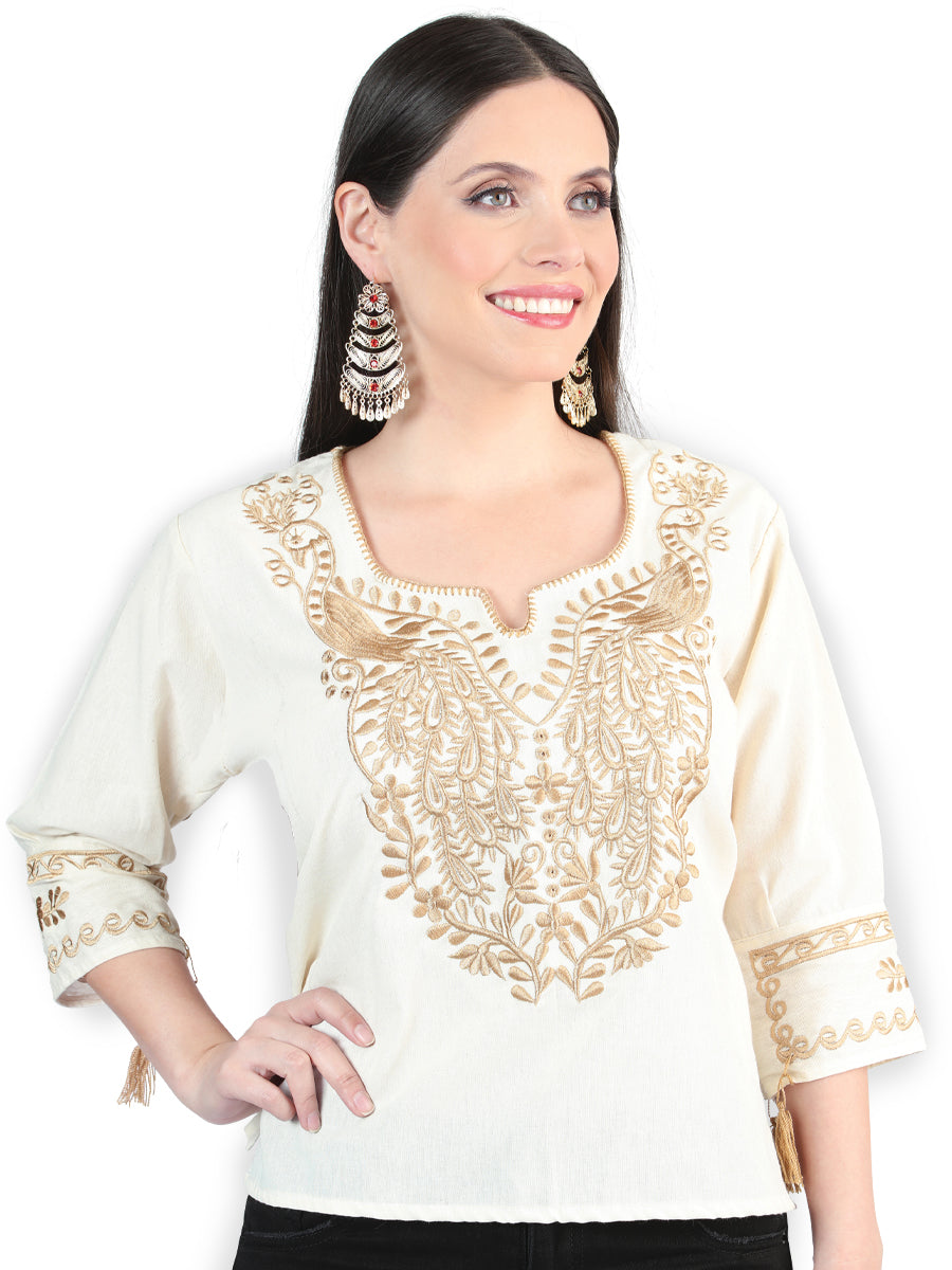 Blusa Bordada Artesanal 100% Algodón Beige 603961