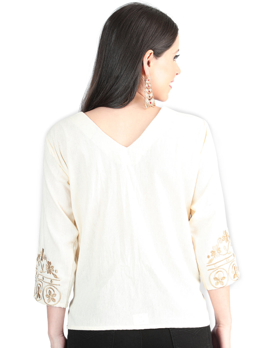 Blusa Bordada Artesanal 100% Algodón Beige 603963