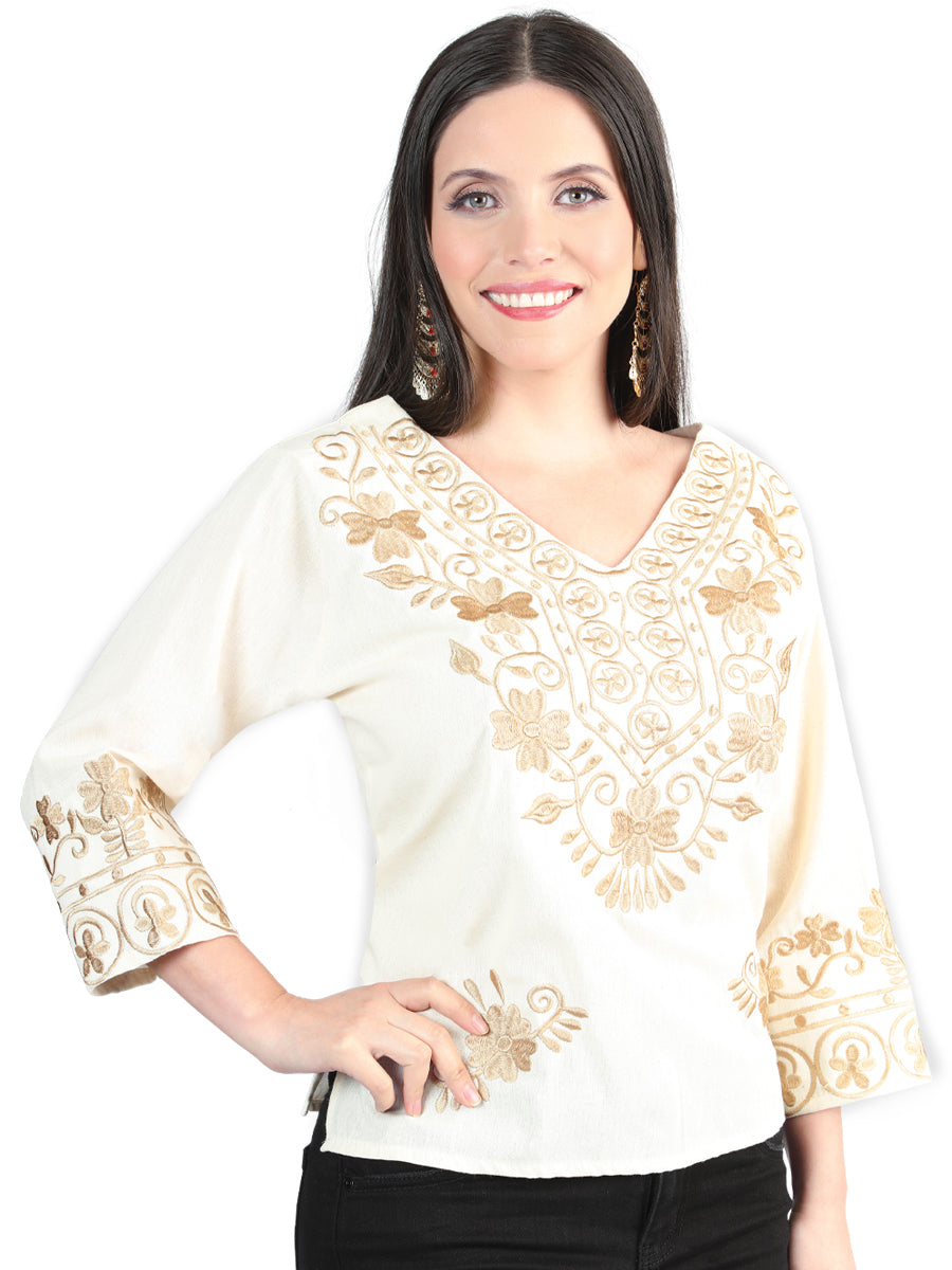 Blusa Bordada Artesanal 100% Algodón Beige 603963