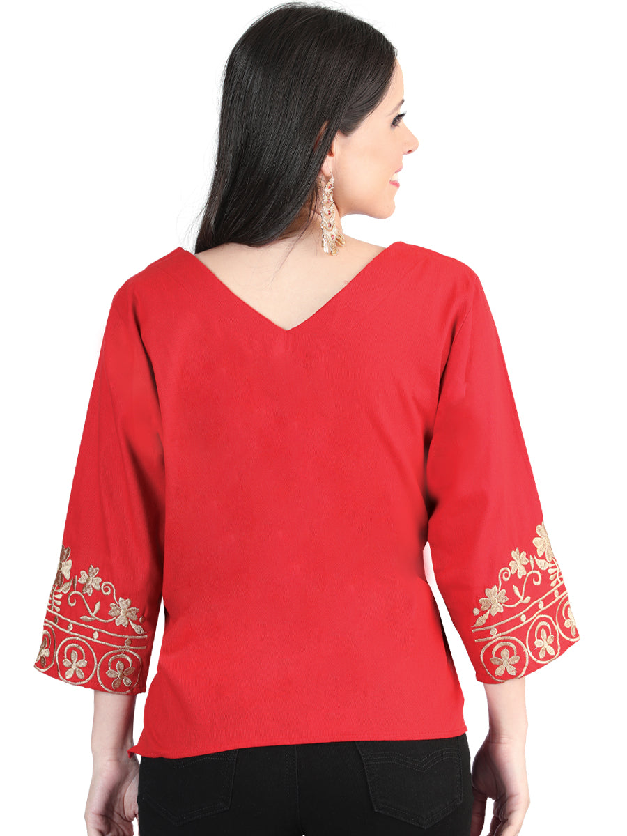 Artisanal Embroidered Blouse 100% Cotton Red 603964