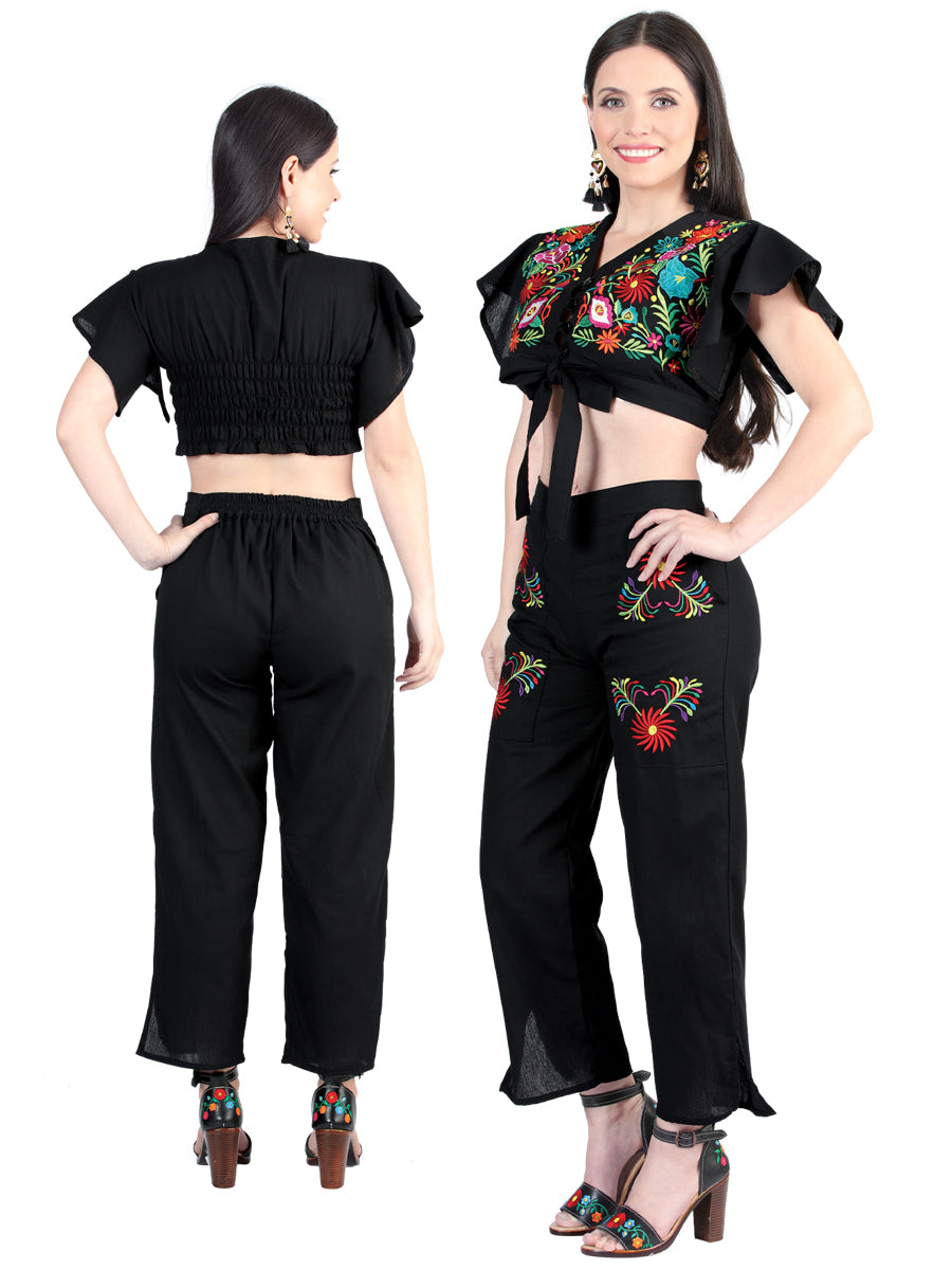 Artisanal Embroidered Set 100% Cotton Black 603996